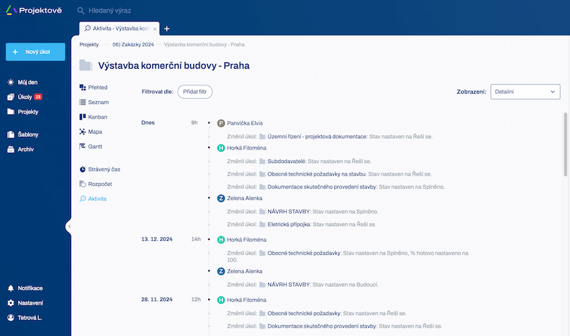 Poslední aktivita v projektu
