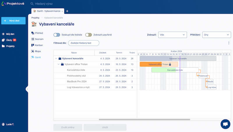 Ganttův diagram v Projektově 2