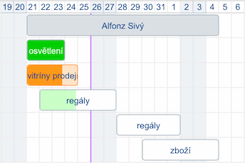 Výřes Ganttova diagramu s úkoly konkrétního řešitele